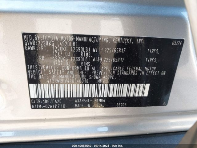 Photo 8 VIN: 4T3RWRFV4RU146018 - TOYOTA RAV4 XLE 