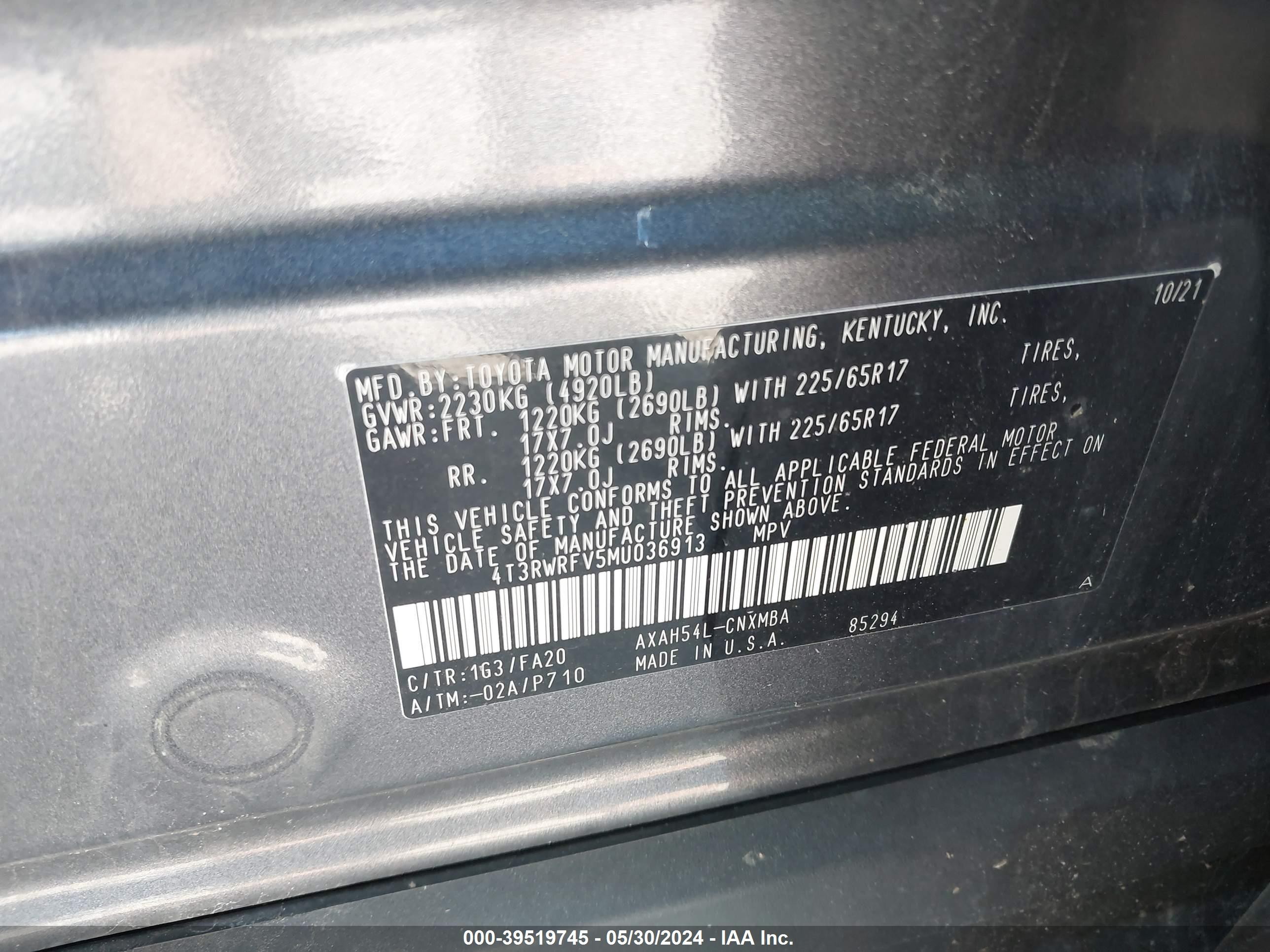 Photo 8 VIN: 4T3RWRFV5MU036913 - TOYOTA RAV 4 