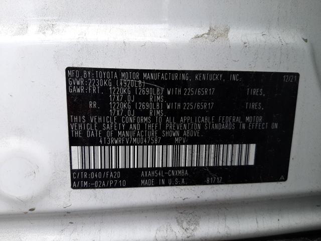 Photo 12 VIN: 4T3RWRFV7MU047587 - TOYOTA RAV4 XLE 