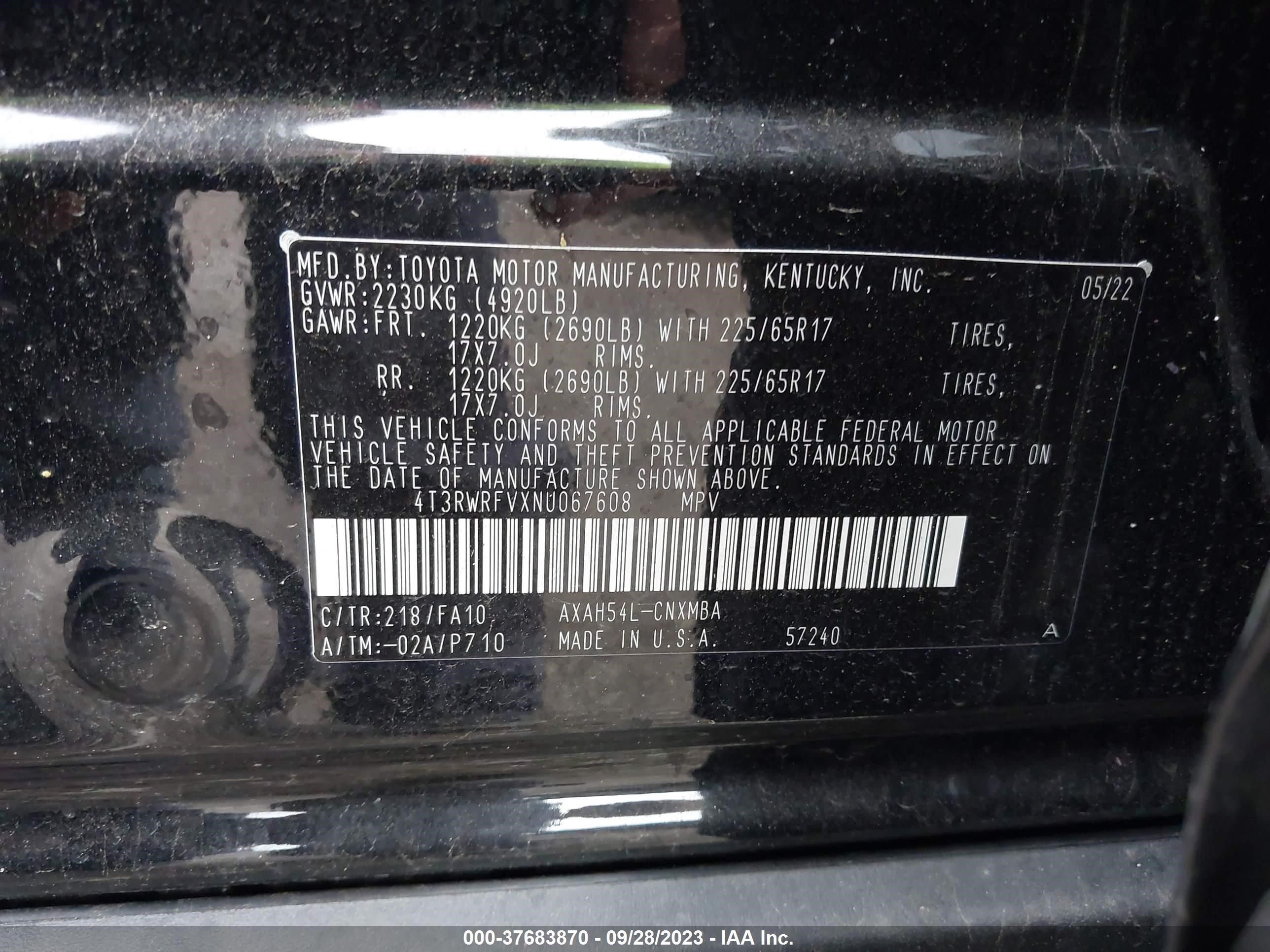 Photo 8 VIN: 4T3RWRFVXNU067608 - TOYOTA RAV 4 