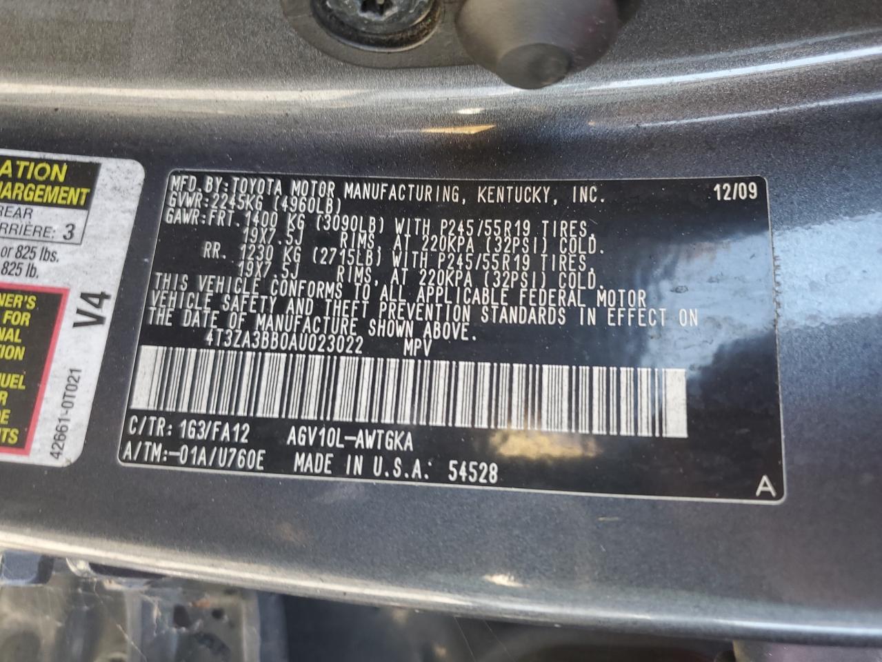 Photo 12 VIN: 4T3ZA3BB0AU023022 - TOYOTA VENZA 