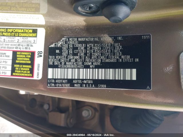 Photo 8 VIN: 4T3ZA3BB0BU054823 - TOYOTA VENZA 