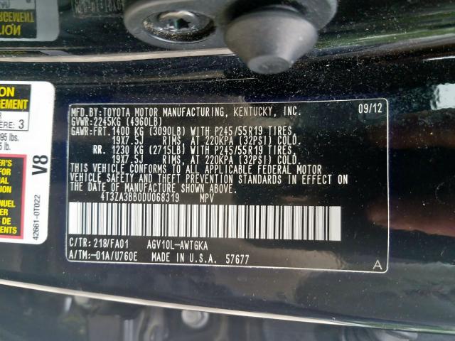 Photo 9 VIN: 4T3ZA3BB0DU068319 - TOYOTA VENZA LE 