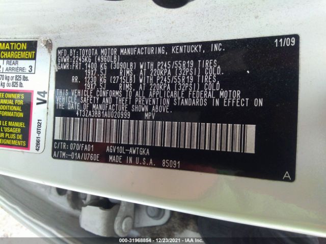 Photo 8 VIN: 4T3ZA3BB1AU020999 - TOYOTA VENZA 