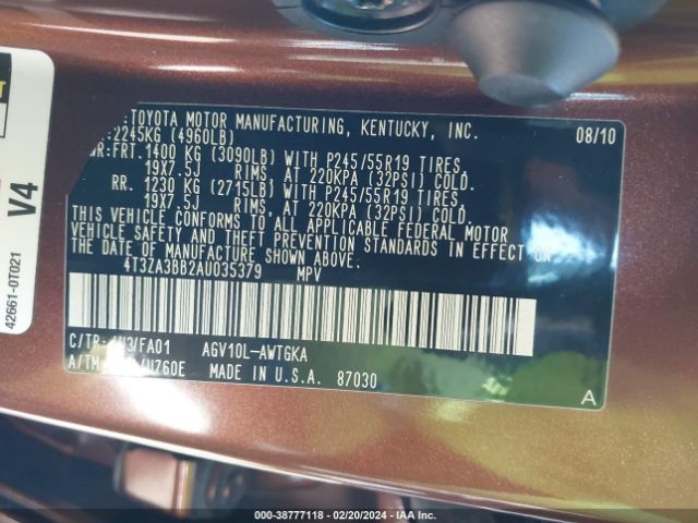 Photo 8 VIN: 4T3ZA3BB2AU035379 - TOYOTA VENZA 