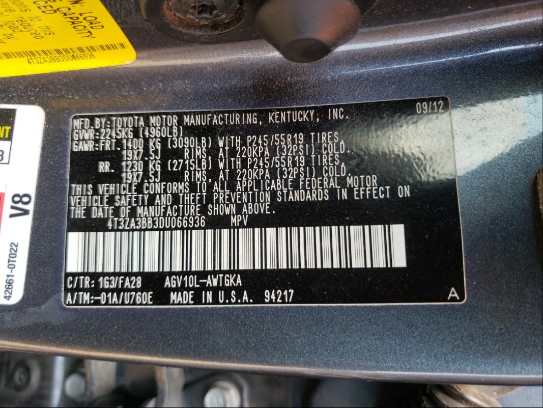 Photo 9 VIN: 4T3ZA3BB3DU066936 - TOYOTA VENZA LE 