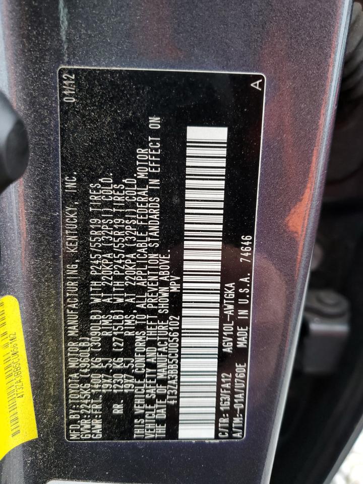 Photo 12 VIN: 4T3ZA3BB5CU056102 - TOYOTA VENZA 