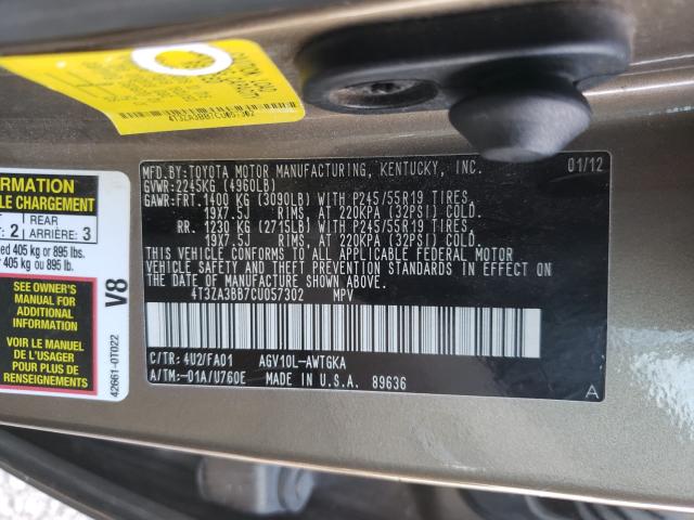 Photo 9 VIN: 4T3ZA3BB7CU057302 - TOYOTA VENZA LE 