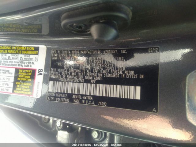 Photo 8 VIN: 4T3ZA3BB8CU062766 - TOYOTA VENZA 