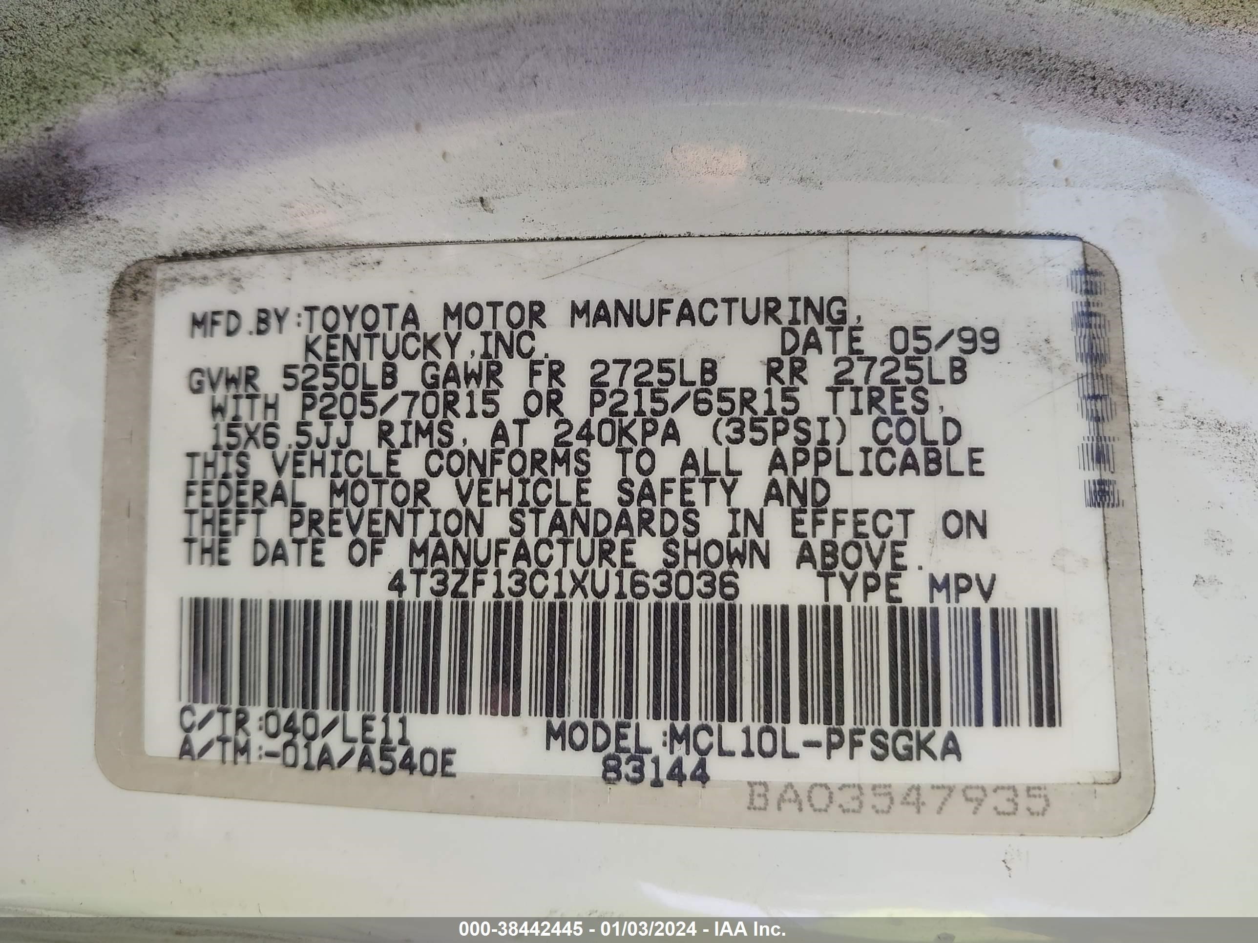 Photo 8 VIN: 4T3ZF13C1XU163036 - TOYOTA SIENNA 