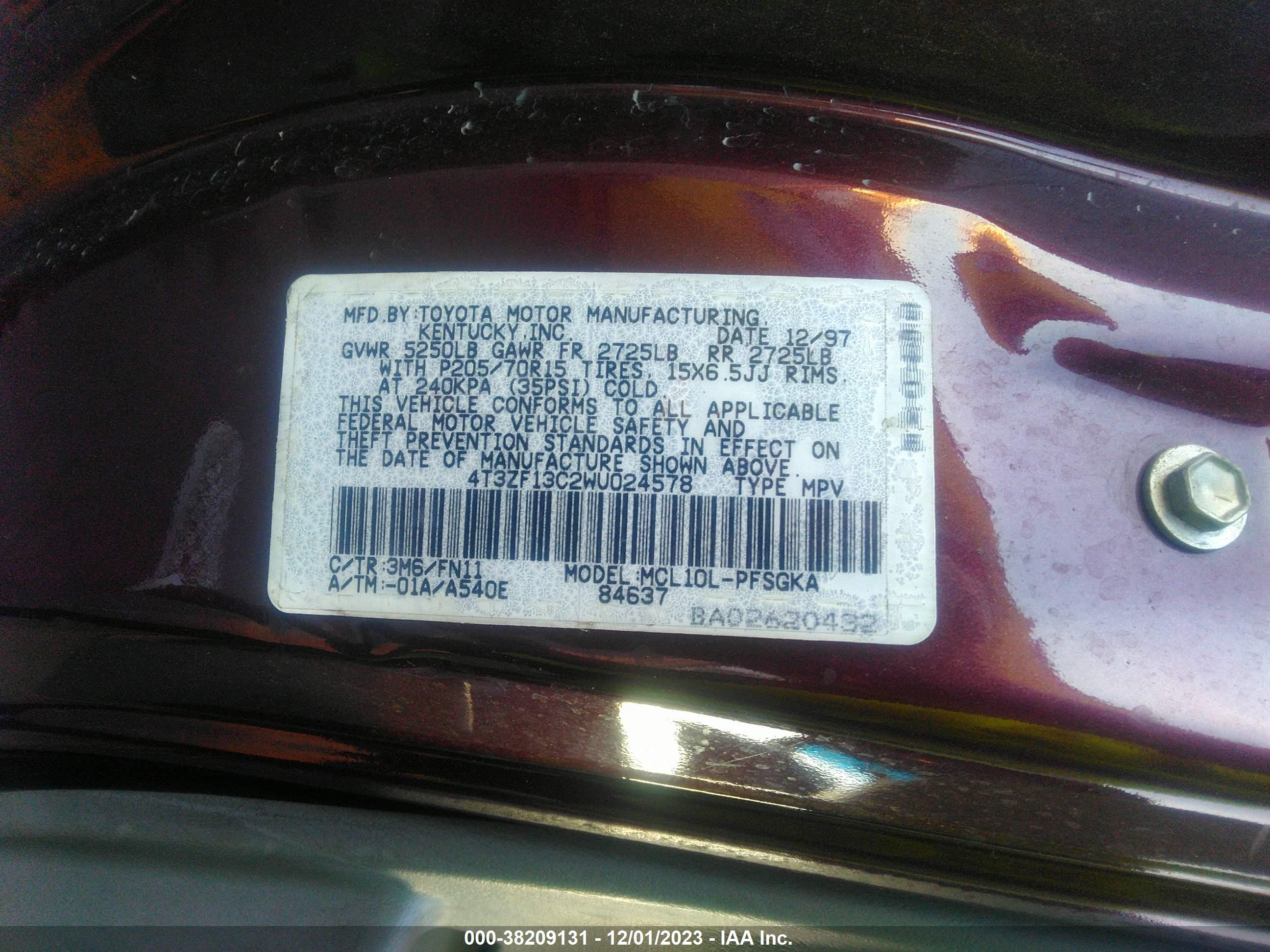 Photo 8 VIN: 4T3ZF13C2WU024578 - TOYOTA SIENNA 