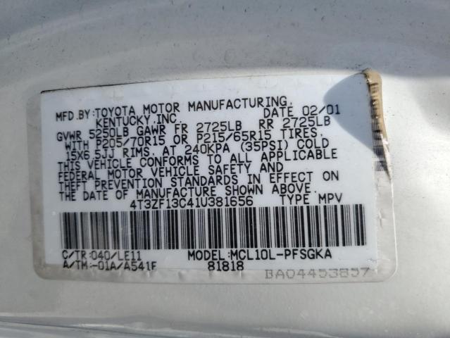 Photo 12 VIN: 4T3ZF13C41U381656 - TOYOTA SIENNA LE 