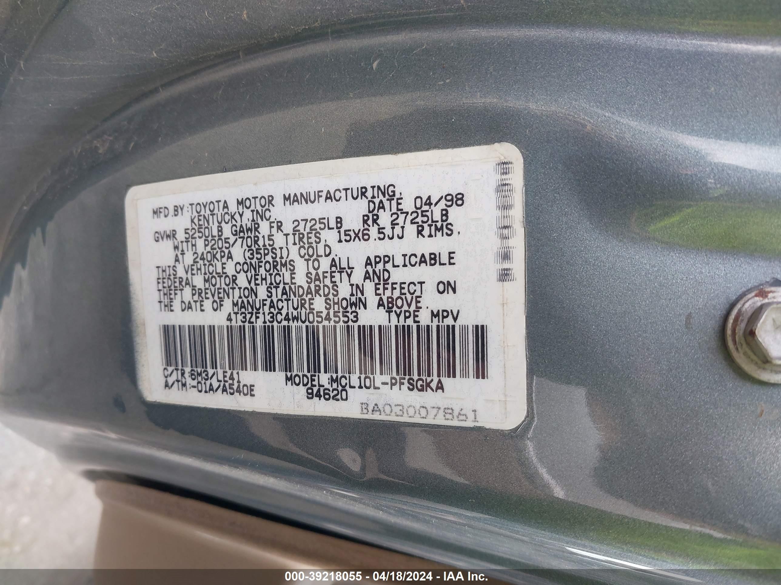 Photo 8 VIN: 4T3ZF13C4WU054553 - TOYOTA SIENNA 