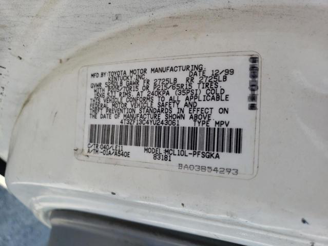 Photo 12 VIN: 4T3ZF13C4YU243061 - TOYOTA SIENNA LE 