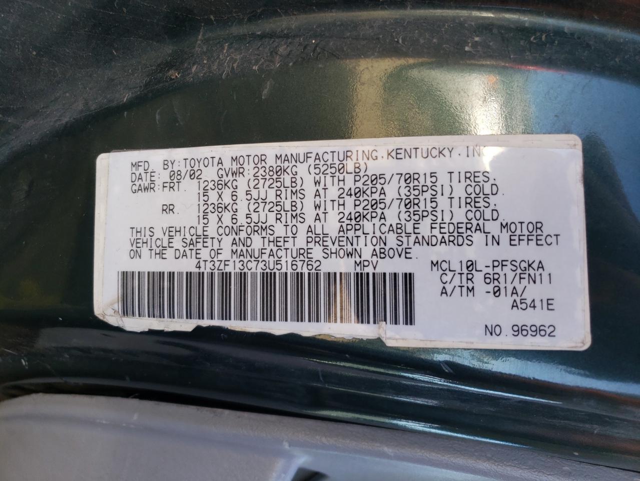 Photo 11 VIN: 4T3ZF13C73U516762 - TOYOTA SIENNA 