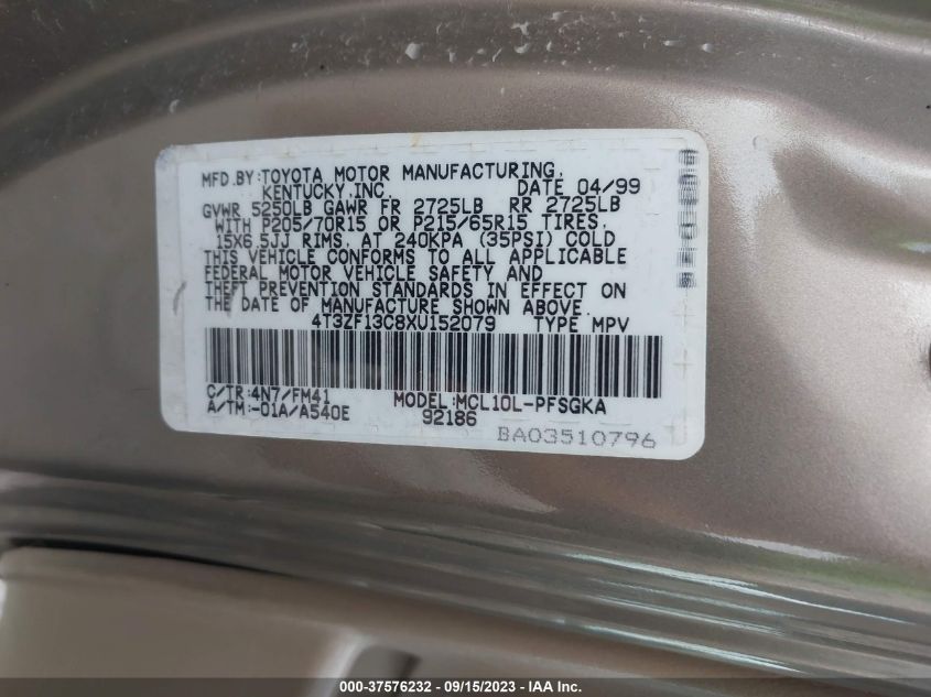 Photo 8 VIN: 4T3ZF13C8XU152079 - TOYOTA SIENNA 