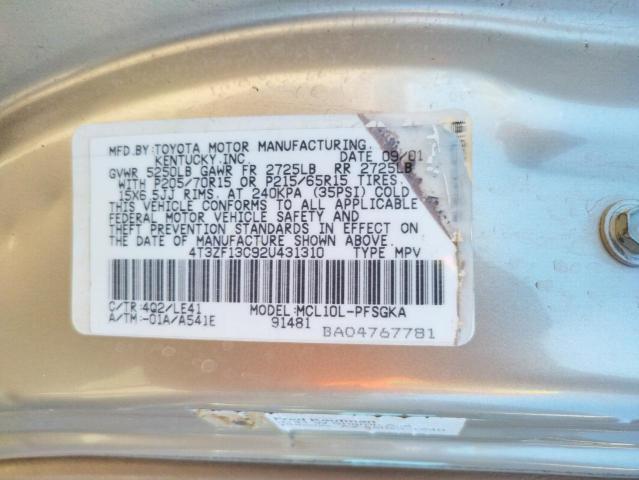 Photo 9 VIN: 4T3ZF13C92U431310 - TOYOTA SIENNA LE 