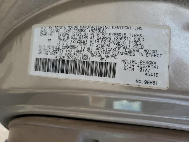 Photo 12 VIN: 4T3ZF13C93U518481 - TOYOTA SIENNA LE 