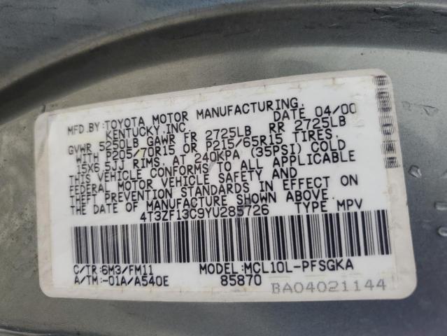 Photo 12 VIN: 4T3ZF13C9YU285726 - TOYOTA SIENNA LE 