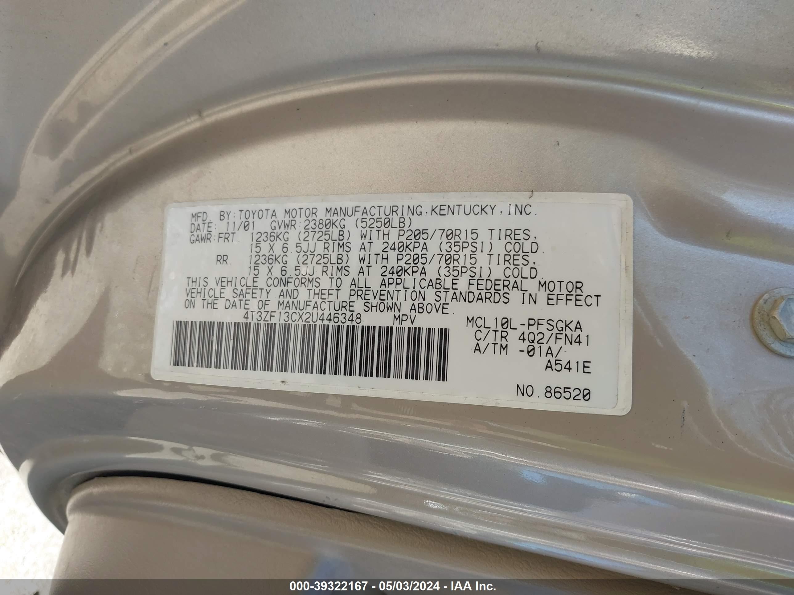 Photo 8 VIN: 4T3ZF13CX2U446348 - TOYOTA SIENNA 