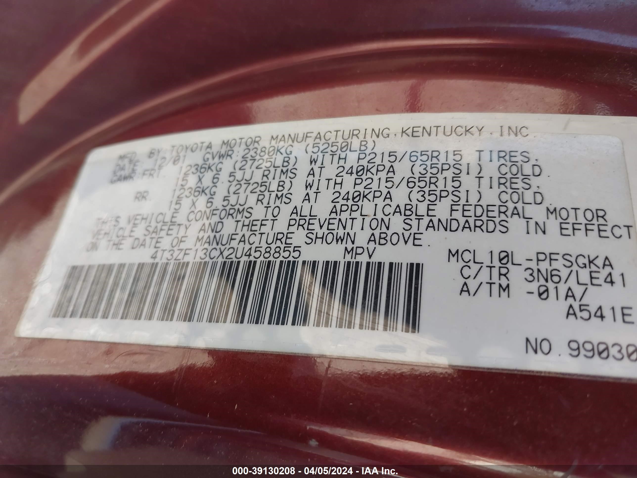 Photo 8 VIN: 4T3ZF13CX2U458855 - TOYOTA SIENNA 