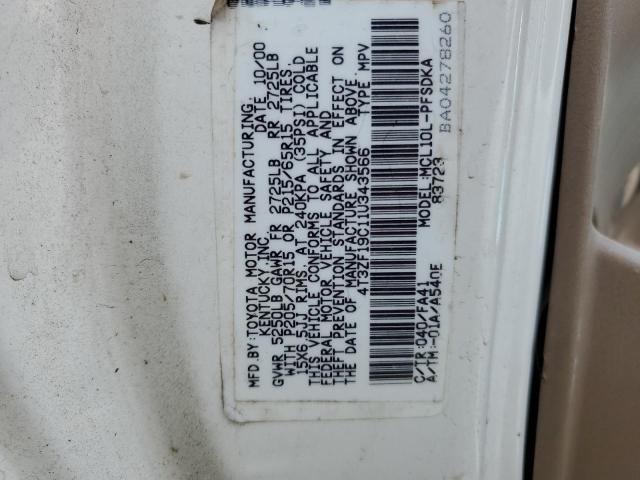 Photo 12 VIN: 4T3ZF19C11U343566 - TOYOTA SIENNA CE 