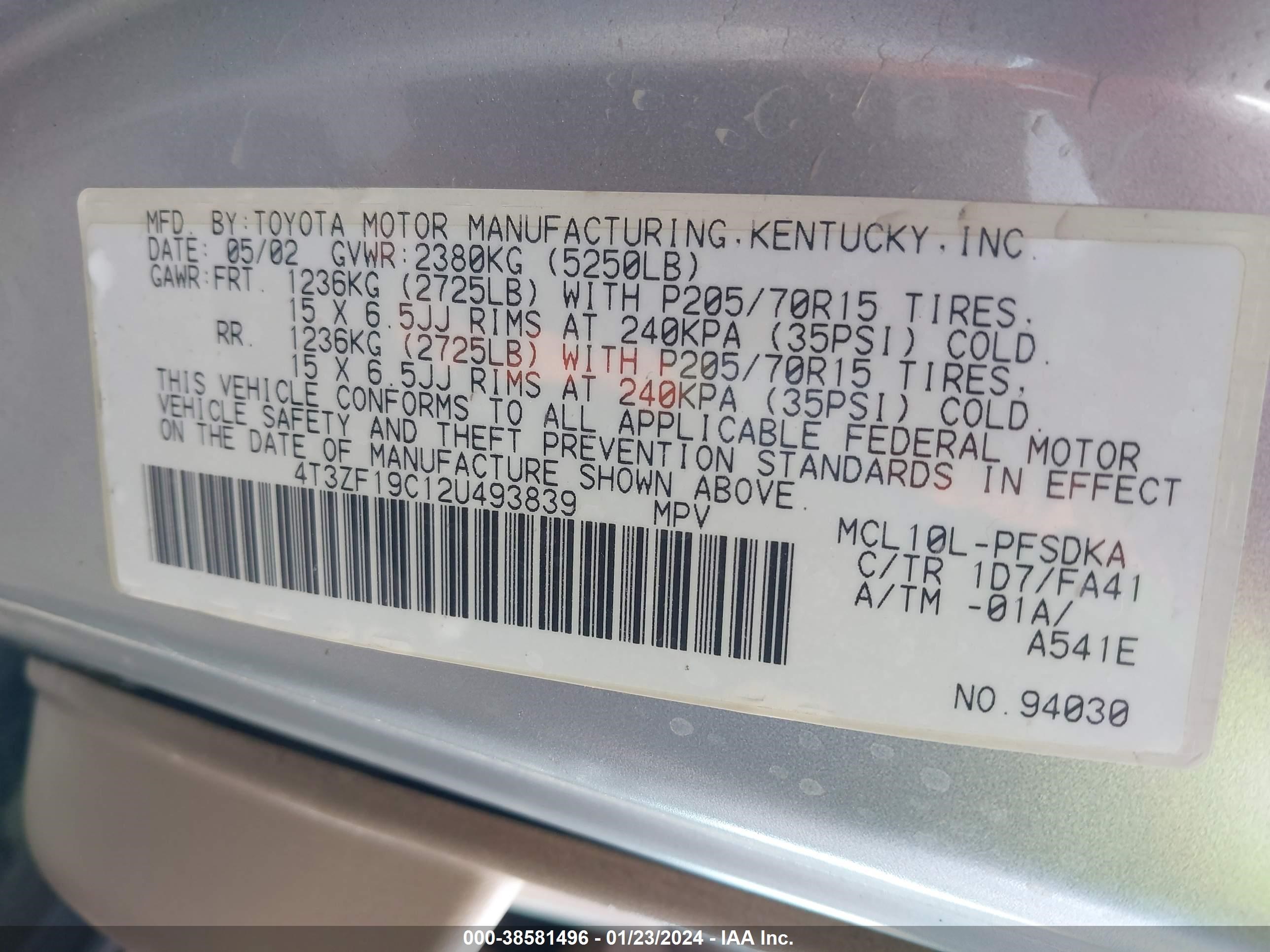 Photo 8 VIN: 4T3ZF19C12U493839 - TOYOTA SIENNA 