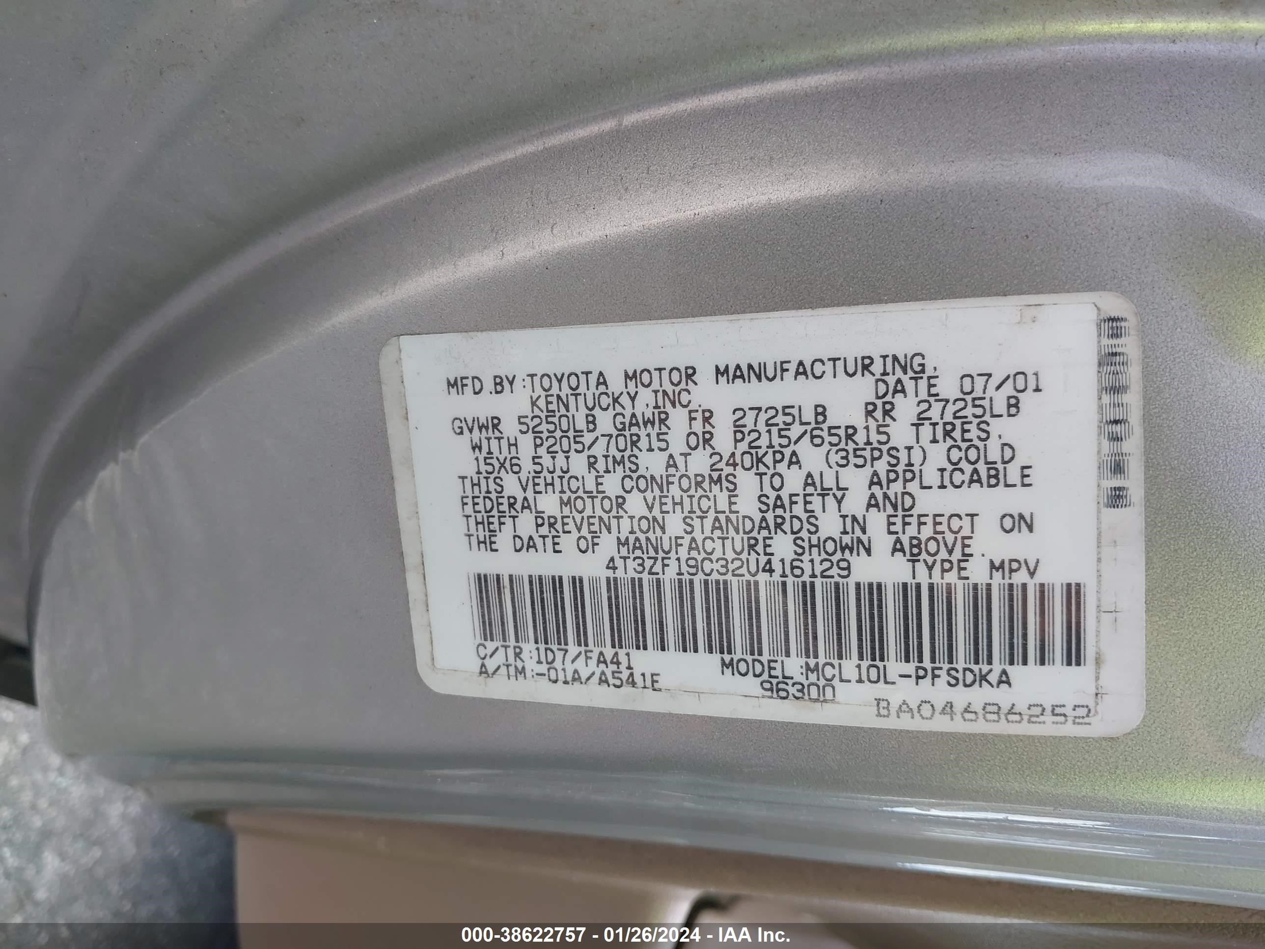 Photo 8 VIN: 4T3ZF19C32U416129 - TOYOTA SIENNA 