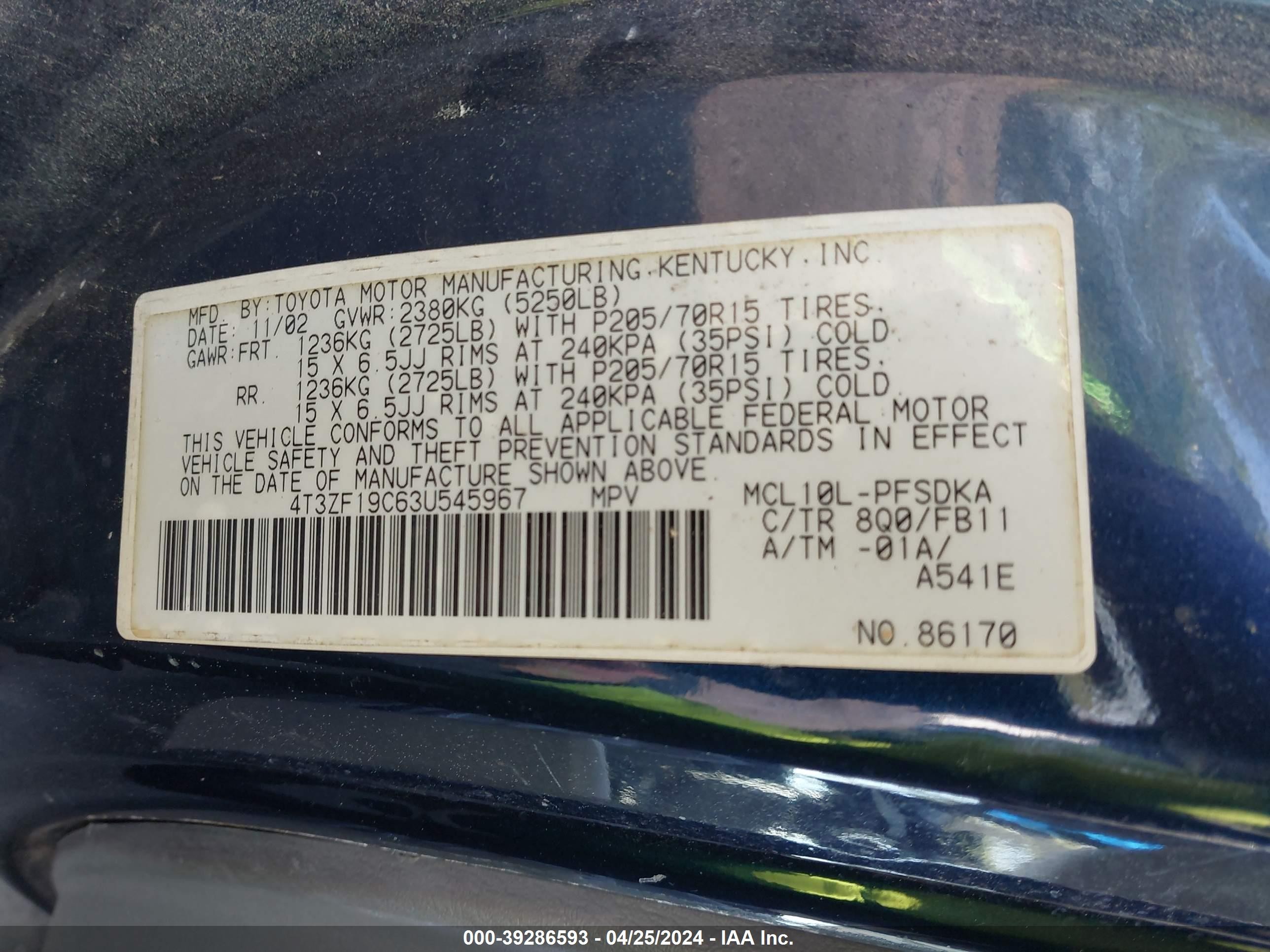 Photo 8 VIN: 4T3ZF19C63U545967 - TOYOTA SIENNA 