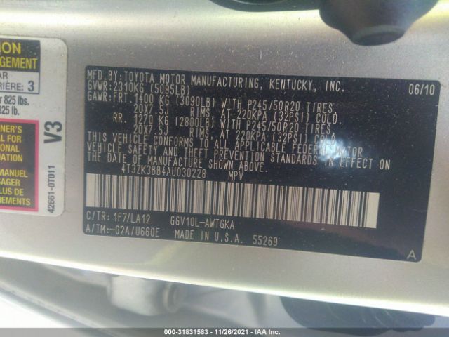 Photo 8 VIN: 4T3ZK3BB4AU030228 - TOYOTA VENZA 