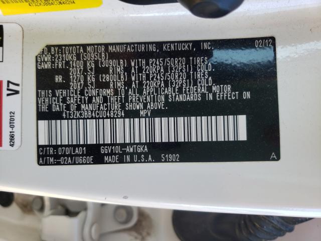 Photo 9 VIN: 4T3ZK3BB4CU048294 - TOYOTA VENZA LE 