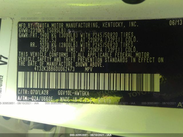 Photo 8 VIN: 4T3ZK3BB6DU062473 - TOYOTA VENZA 