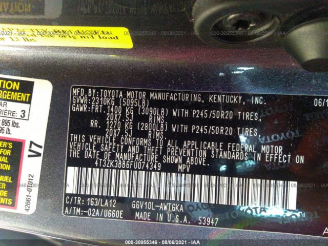 Photo 8 VIN: 4T3ZK3BB6FU074349 - TOYOTA VENZA 