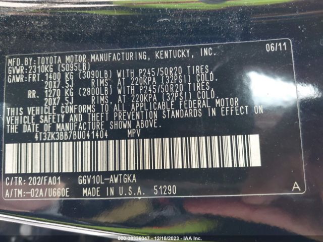 Photo 8 VIN: 4T3ZK3BB7BU041404 - TOYOTA VENZA 