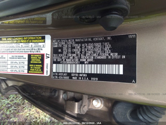 Photo 8 VIN: 4T3ZK3BB8BU045851 - TOYOTA VENZA 