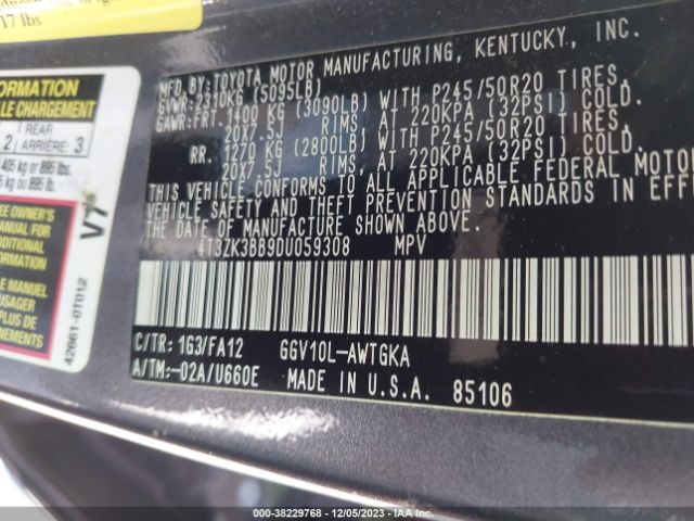 Photo 8 VIN: 4T3ZK3BB9DU059308 - TOYOTA VENZA 