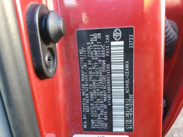 Photo 11 VIN: 4T4BE46K08R034598 - TOYOTA CAMRY CE 