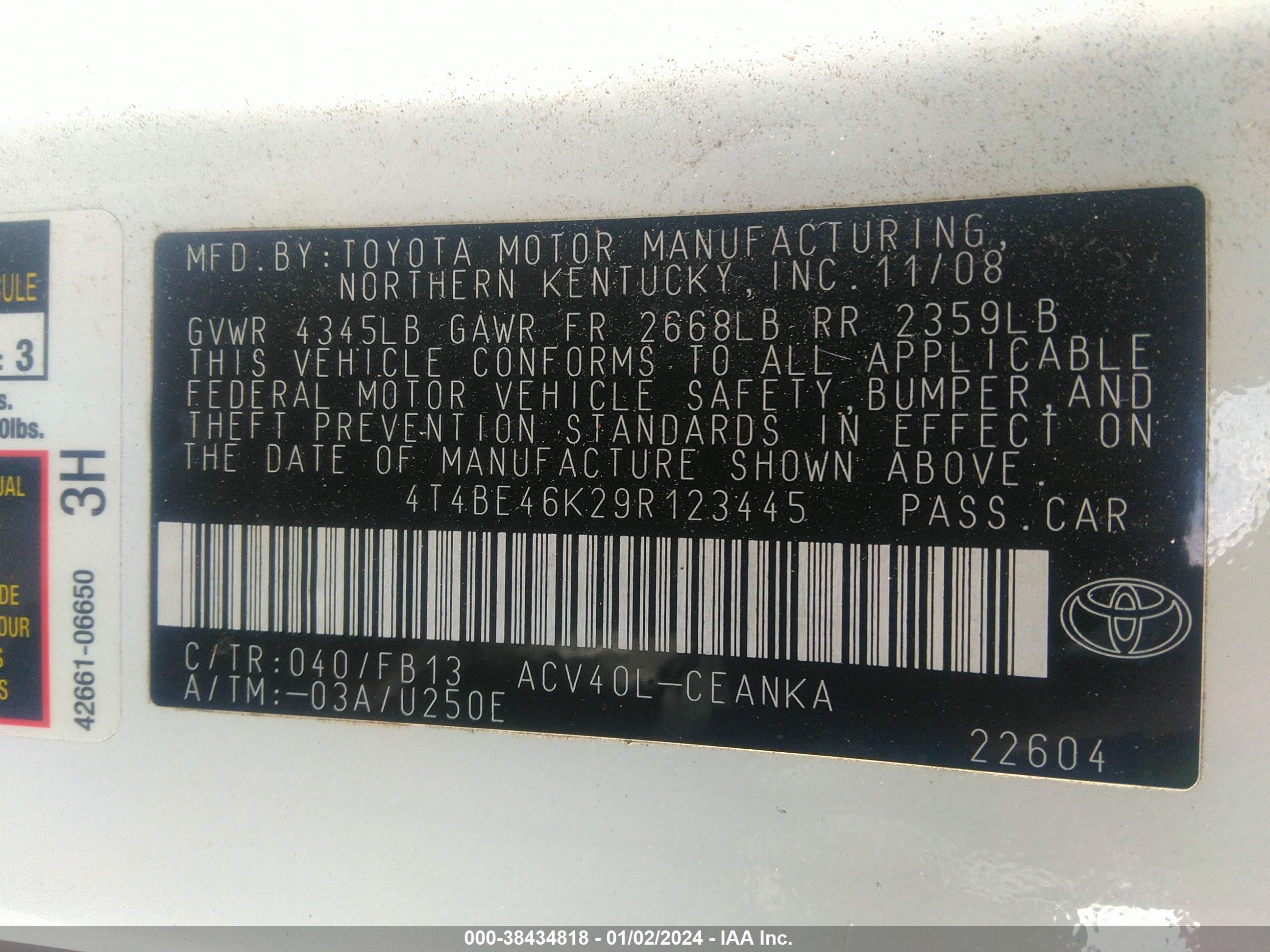 Photo 8 VIN: 4T4BE46K29R123445 - TOYOTA CAMRY 