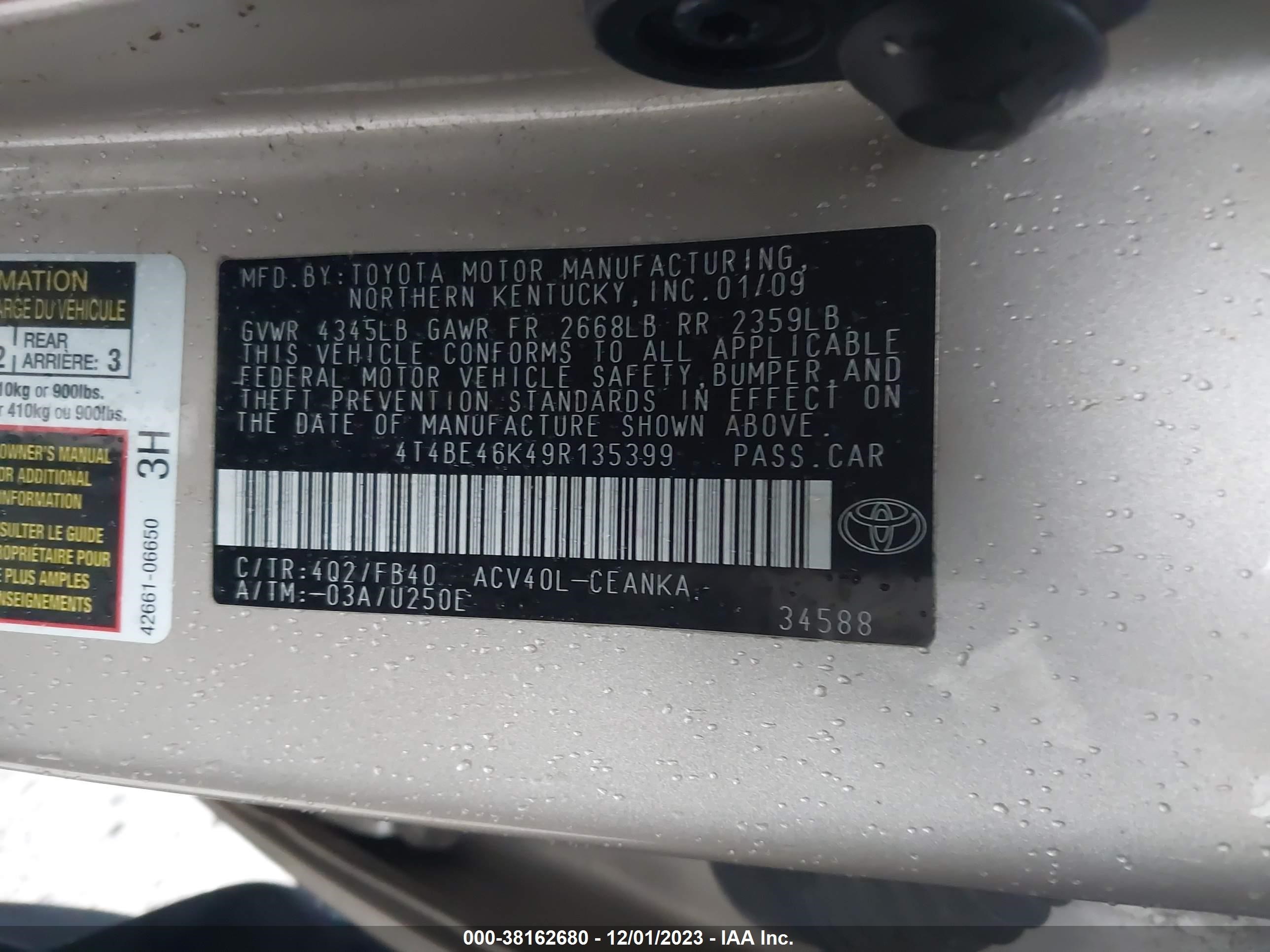 Photo 8 VIN: 4T4BE46K49R135399 - TOYOTA CAMRY 