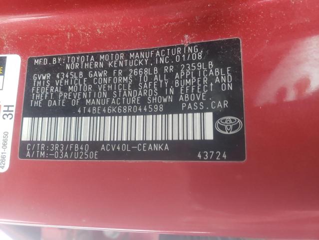 Photo 11 VIN: 4T4BE46K68R044598 - TOYOTA CAMRY 