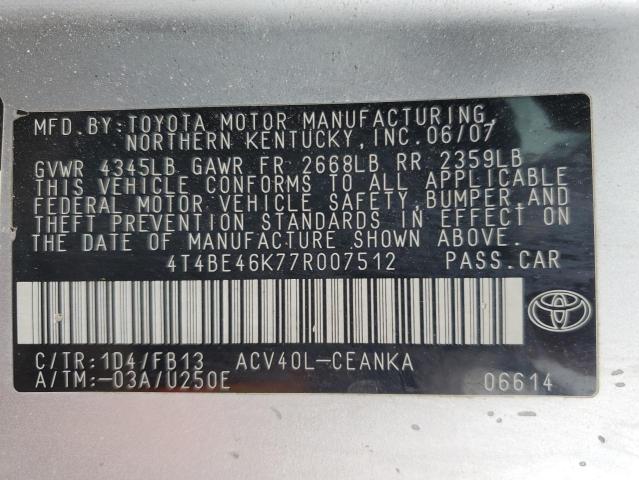 Photo 11 VIN: 4T4BE46K77R007512 - TOYOTA CAMRY 