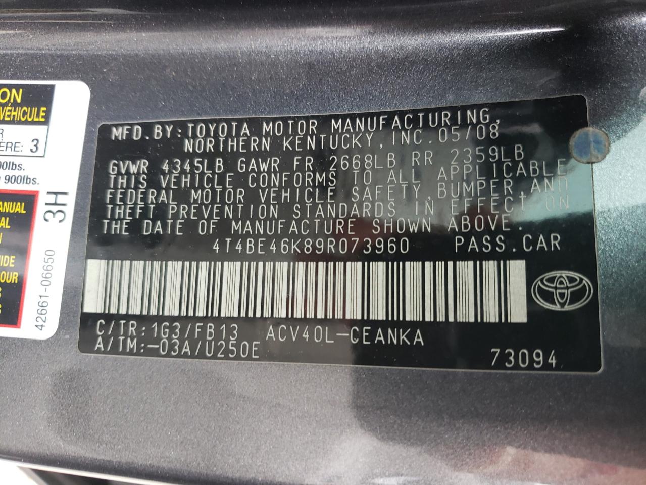 Photo 11 VIN: 4T4BE46K89R073960 - TOYOTA CAMRY 