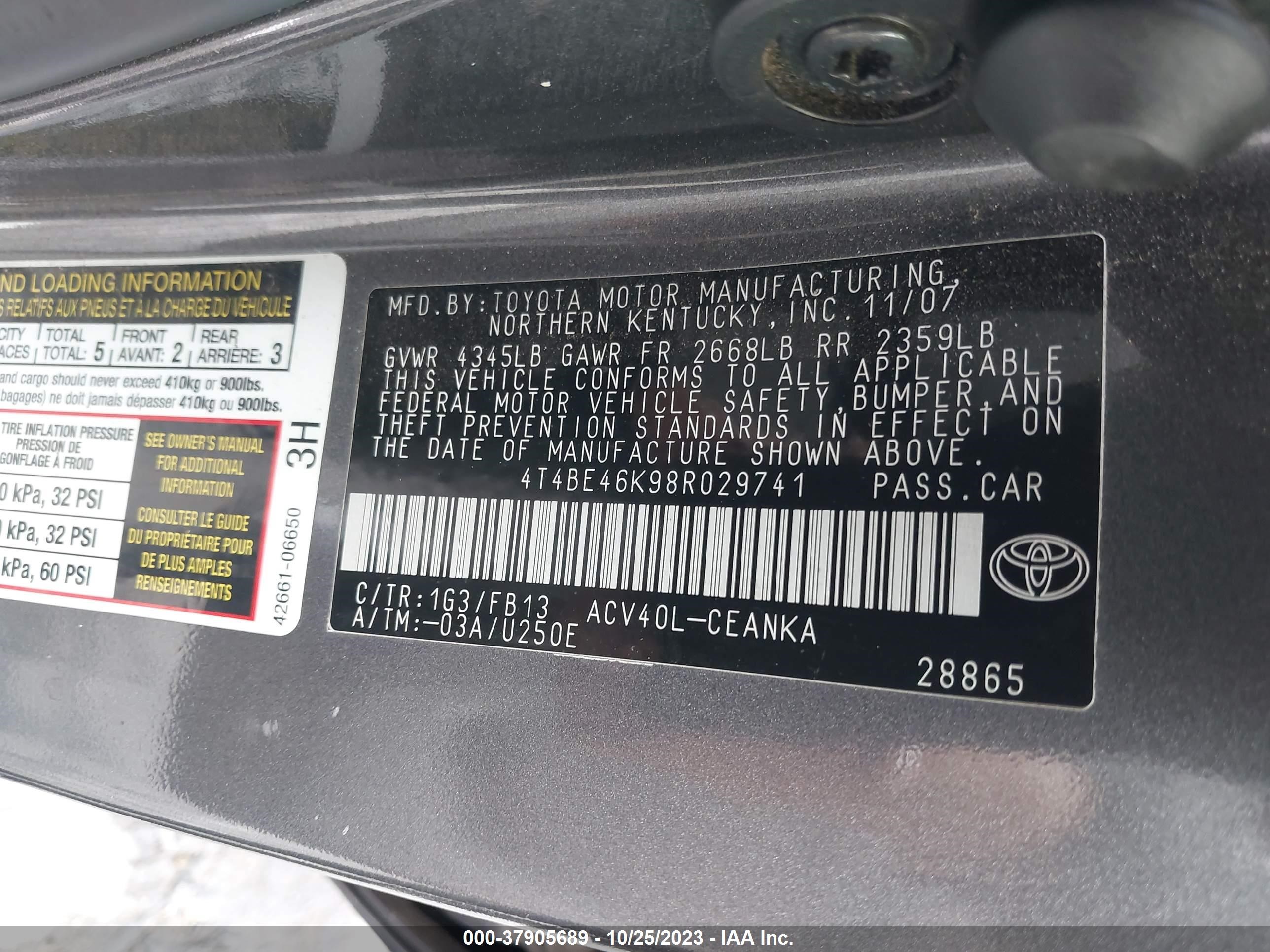 Photo 8 VIN: 4T4BE46K98R029741 - TOYOTA CAMRY 