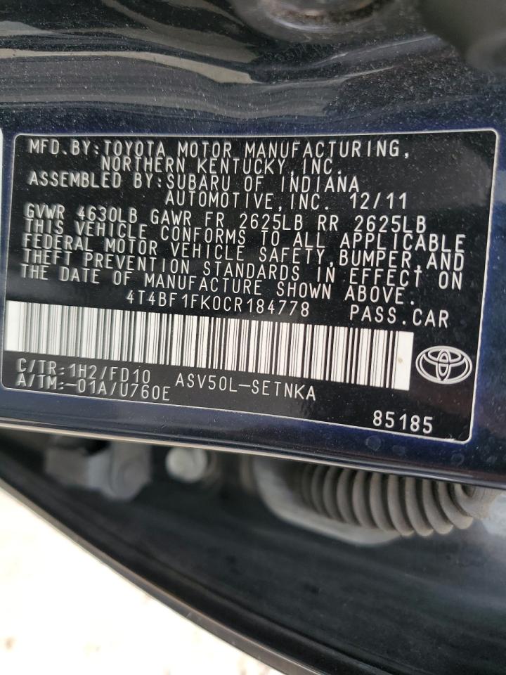 Photo 11 VIN: 4T4BF1FK0CR184778 - TOYOTA CAMRY 