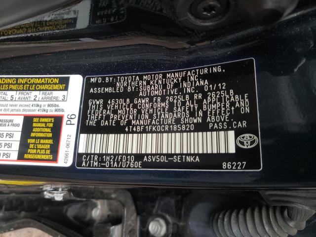 Photo 9 VIN: 4T4BF1FK0CR185820 - TOYOTA CAMRY BASE 