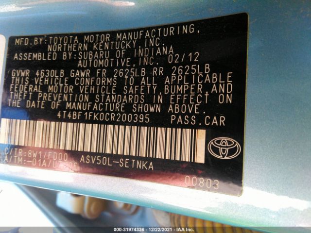 Photo 8 VIN: 4T4BF1FK0CR200395 - TOYOTA CAMRY 