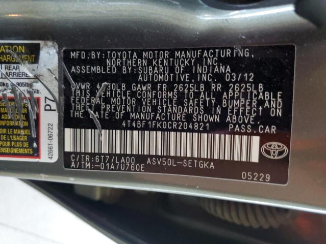 Photo 11 VIN: 4T4BF1FK0CR204821 - TOYOTA CAMRY BASE 