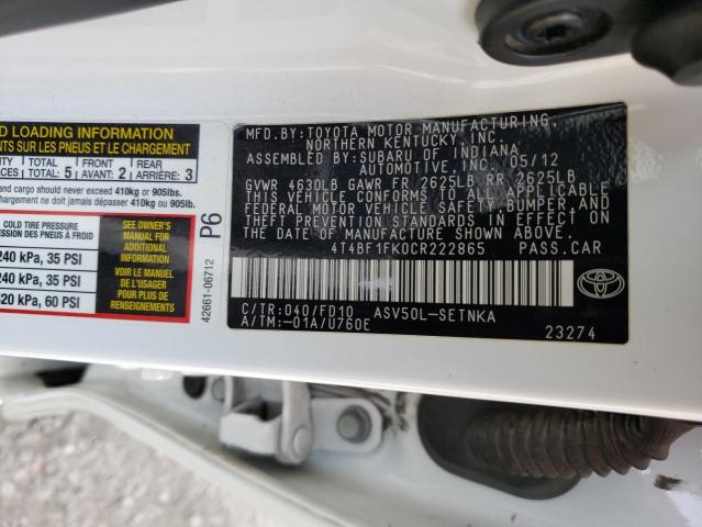 Photo 12 VIN: 4T4BF1FK0CR222865 - TOYOTA CAMRY BASE 