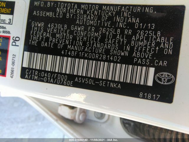 Photo 8 VIN: 4T4BF1FK0DR281402 - TOYOTA CAMRY 