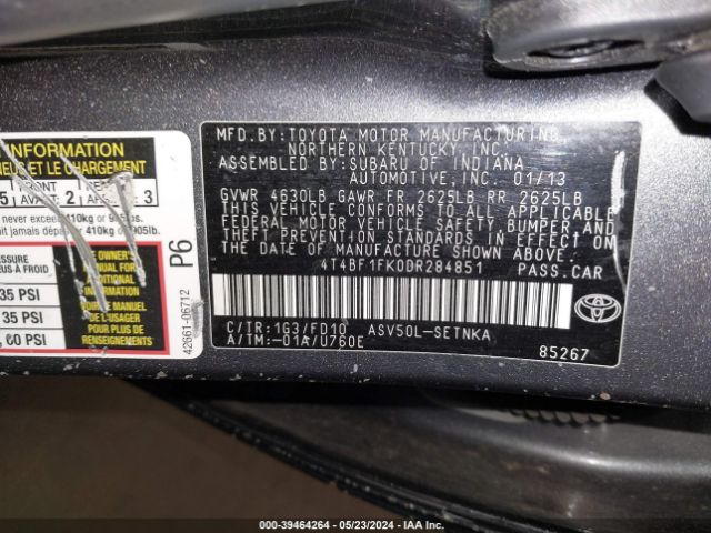 Photo 8 VIN: 4T4BF1FK0DR284851 - TOYOTA CAMRY 